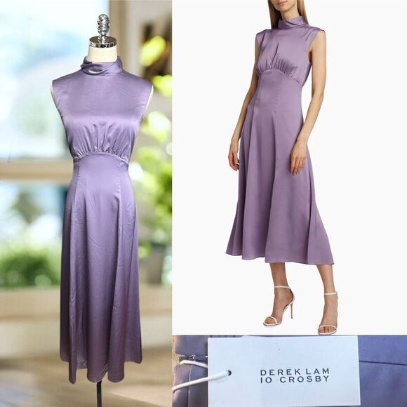🔥 DEREK LAM 10 Tate Shirred Sleeveless Midi-Dress Size 4 - Picture 1 of 16